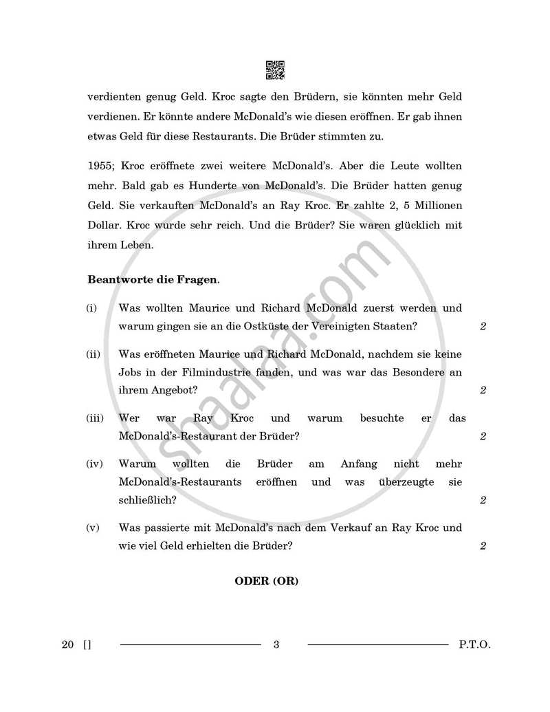 German 2025-2026 - CBSE 12th - Class 12 - CBSE (Central Board of Secondary Education) question paper with PDF download