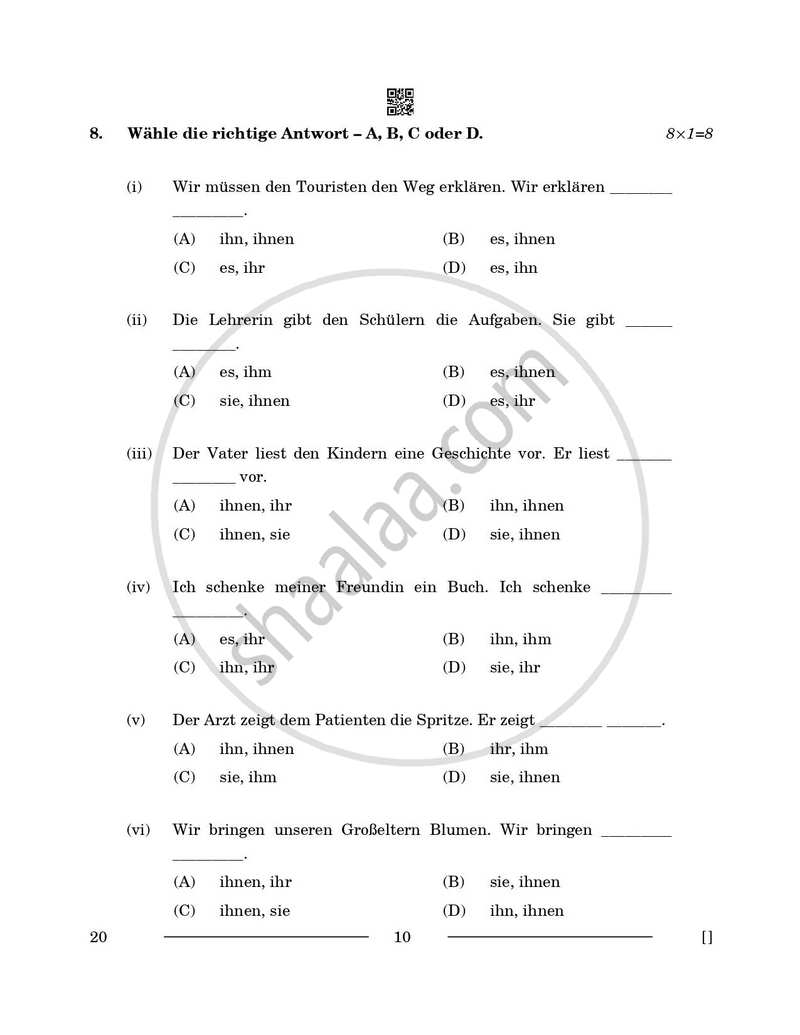 German 2025-2026 - CBSE 12th - Class 12 - CBSE (Central Board of Secondary Education) question paper with PDF download