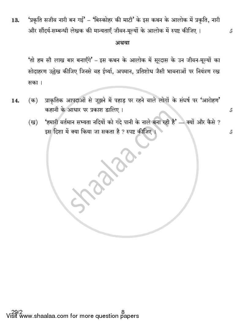 Hindi (Elective) 2014-2015 - CBSE 12th - Class 12 - CBSE (Central Board of Secondary Education) question paper with PDF download