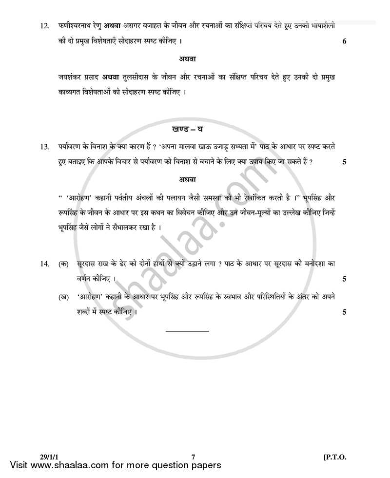 Hindi (Elective) 2014-2015 - CBSE 12th - Class 12 - CBSE (Central Board of Secondary Education) question paper with PDF download