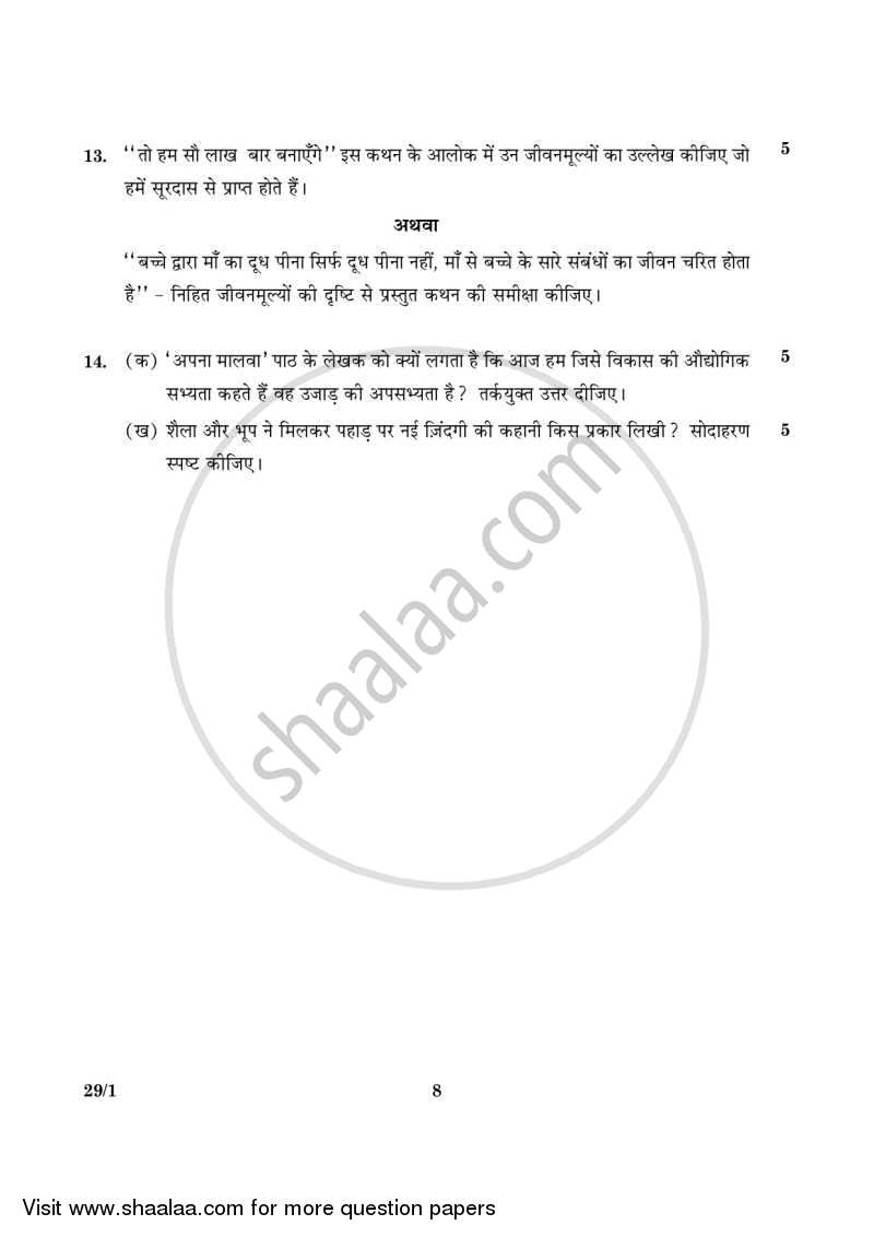 Hindi (Elective) 2015-2016 - CBSE 12th - Class 12 - CBSE (Central Board of Secondary Education) question paper with PDF download
