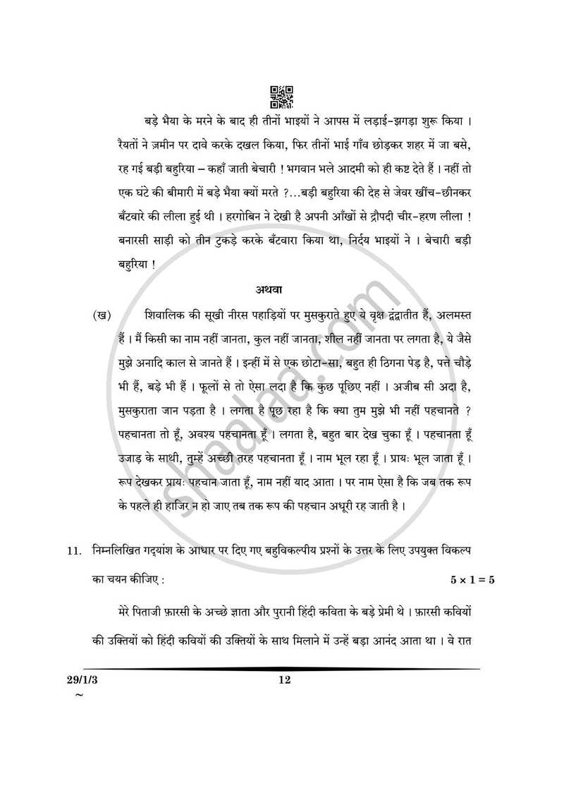 Hindi (Elective) 2024-2025 - CBSE 12th - Class 12 - CBSE (Central Board of Secondary Education) question paper with PDF download