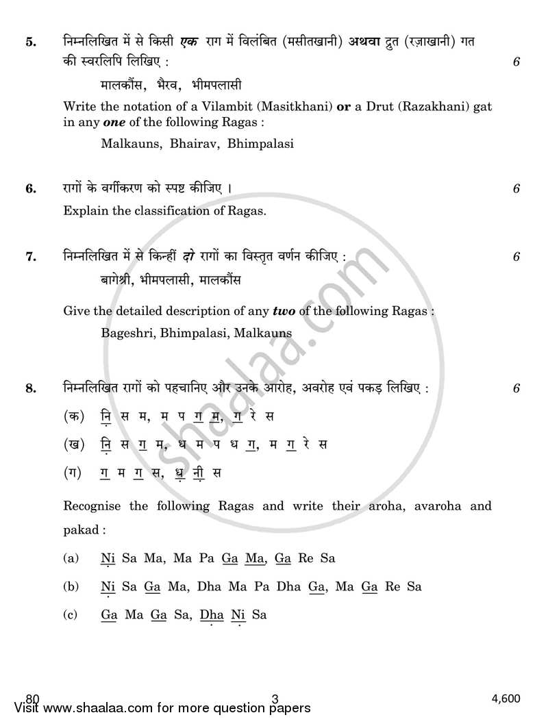 Hindustani Music (Melodic Instrument) 2016-2017 - CBSE 12th - Class 12 - CBSE (Central Board of Secondary Education) question paper with PDF download