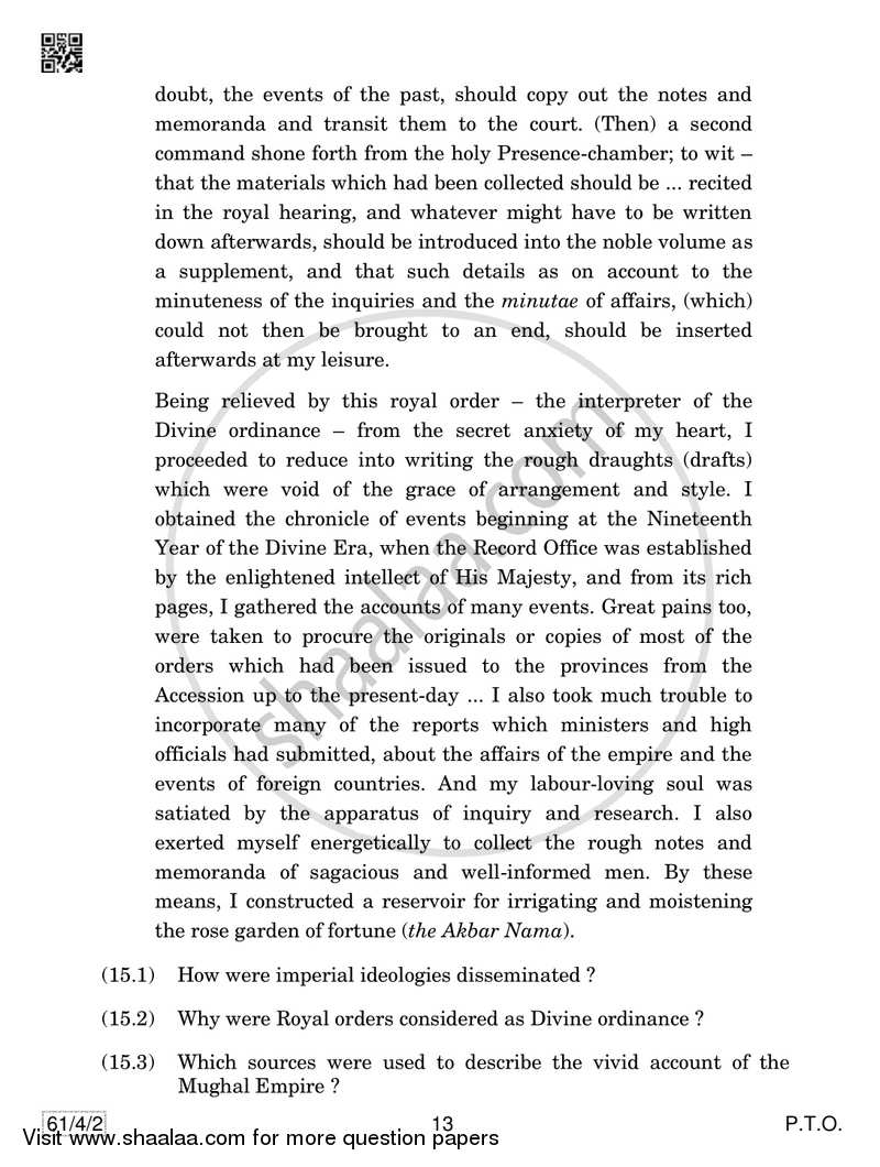 History 2018-2019 - CBSE 12th - Class 12 - CBSE (Central Board of Secondary Education) question paper with PDF download