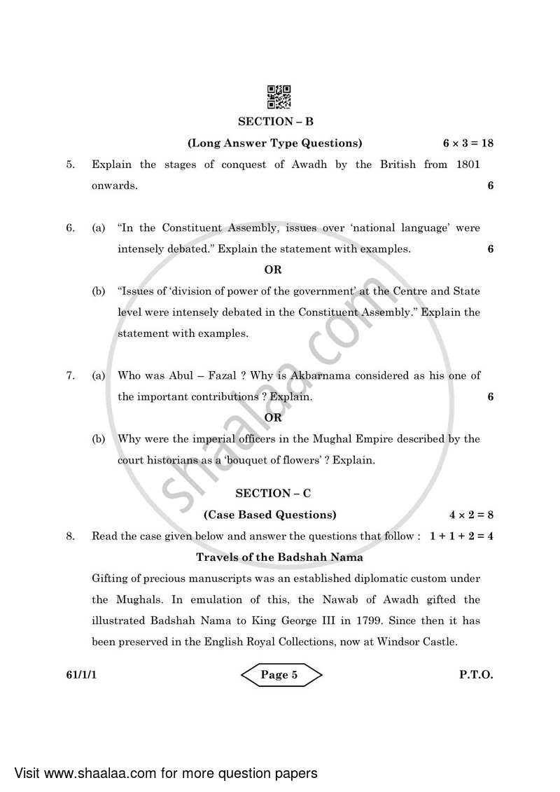 History 2021-2022 - CBSE 12th - Class 12 - CBSE (Central Board of Secondary Education) question paper with PDF download