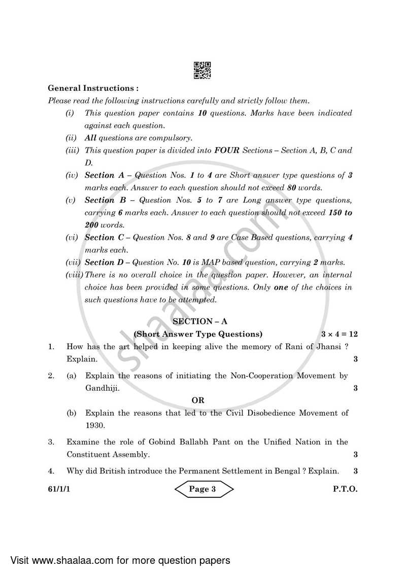 History 2021-2022 - CBSE 12th - Class 12 - CBSE (Central Board of Secondary Education) question paper with PDF download