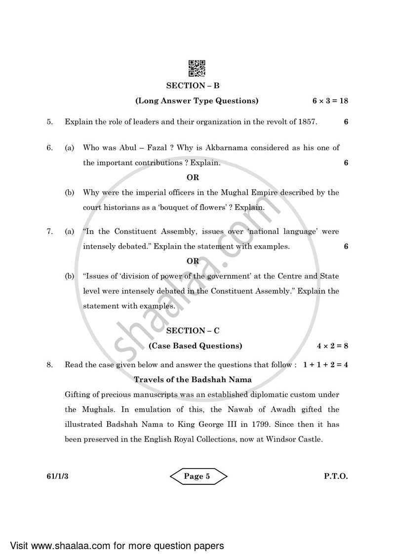 History 2021-2022 - CBSE 12th - Class 12 - CBSE (Central Board of Secondary Education) question paper with PDF download