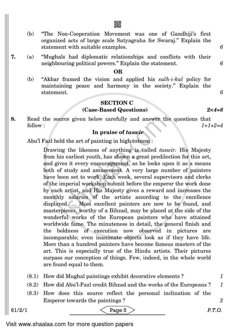 History 2021-2022 - CBSE 12th - Class 12 - CBSE (Central Board of Secondary Education) question paper with PDF download