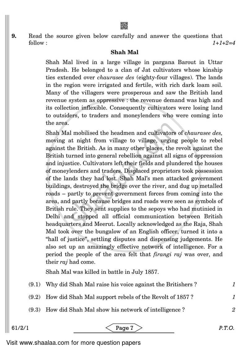 History 2021-2022 - CBSE 12th - Class 12 - CBSE (Central Board of Secondary Education) question paper with PDF download