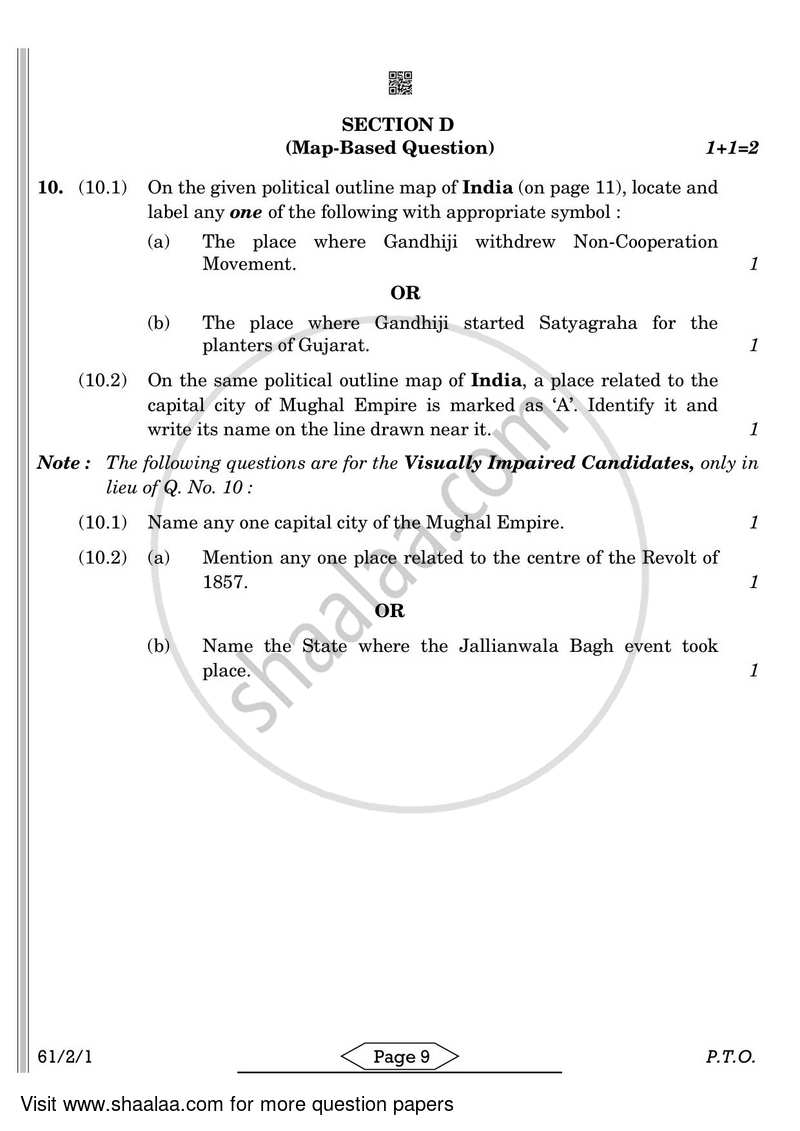 History 2021-2022 - CBSE 12th - Class 12 - CBSE (Central Board of Secondary Education) question paper with PDF download