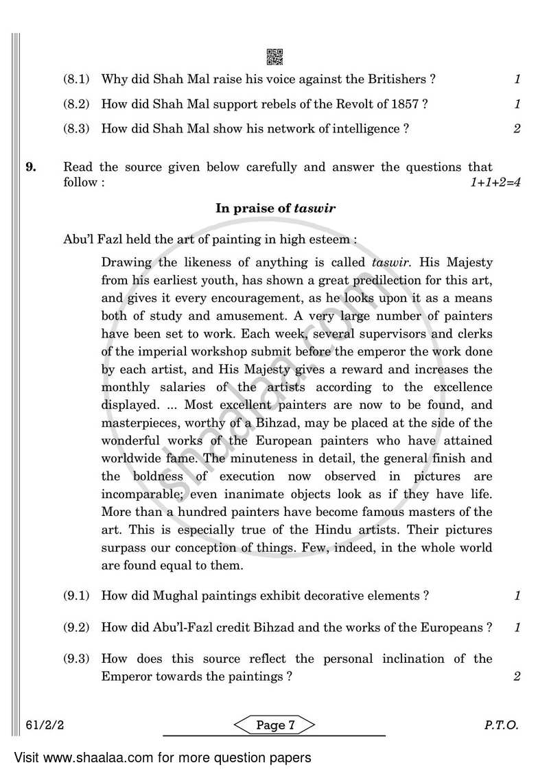 History 2021-2022 - CBSE 12th - Class 12 - CBSE (Central Board of Secondary Education) question paper with PDF download