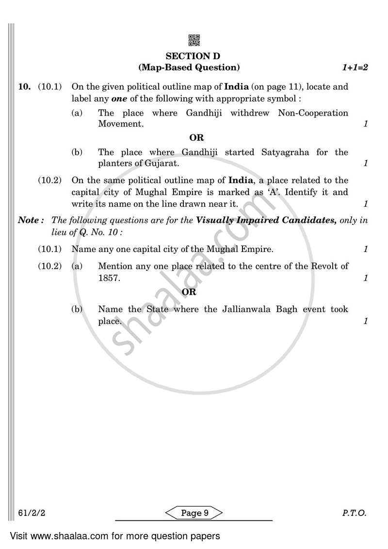 History 2021-2022 - CBSE 12th - Class 12 - CBSE (Central Board of Secondary Education) question paper with PDF download