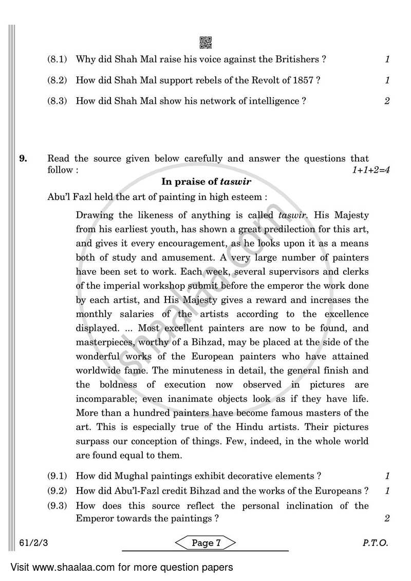 History 2021-2022 - CBSE 12th - Class 12 - CBSE (Central Board of Secondary Education) question paper with PDF download