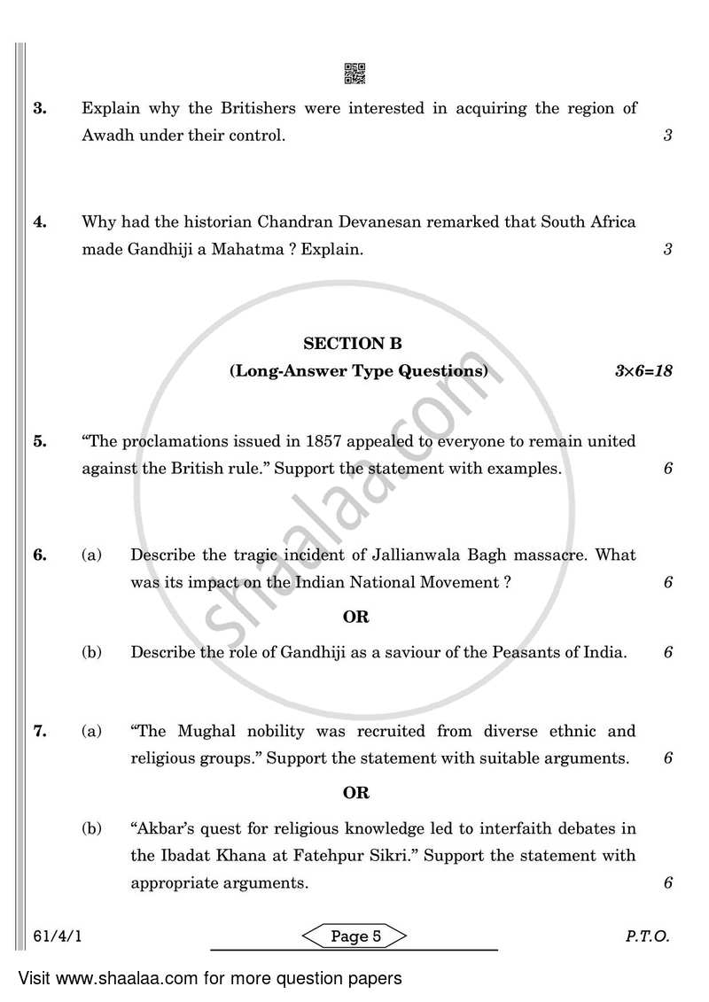 History 2021-2022 - CBSE 12th - Class 12 - CBSE (Central Board of Secondary Education) question paper with PDF download