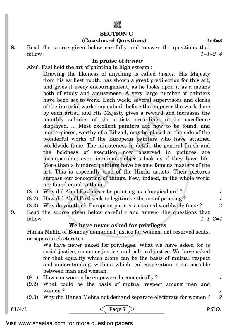 History 2021-2022 - CBSE 12th - Class 12 - CBSE (Central Board of Secondary Education) question paper with PDF download