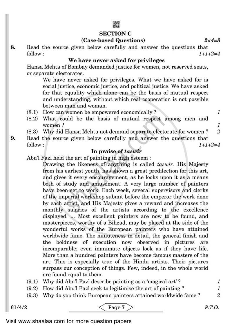 History 2021-2022 - CBSE 12th - Class 12 - CBSE (Central Board of Secondary Education) question paper with PDF download