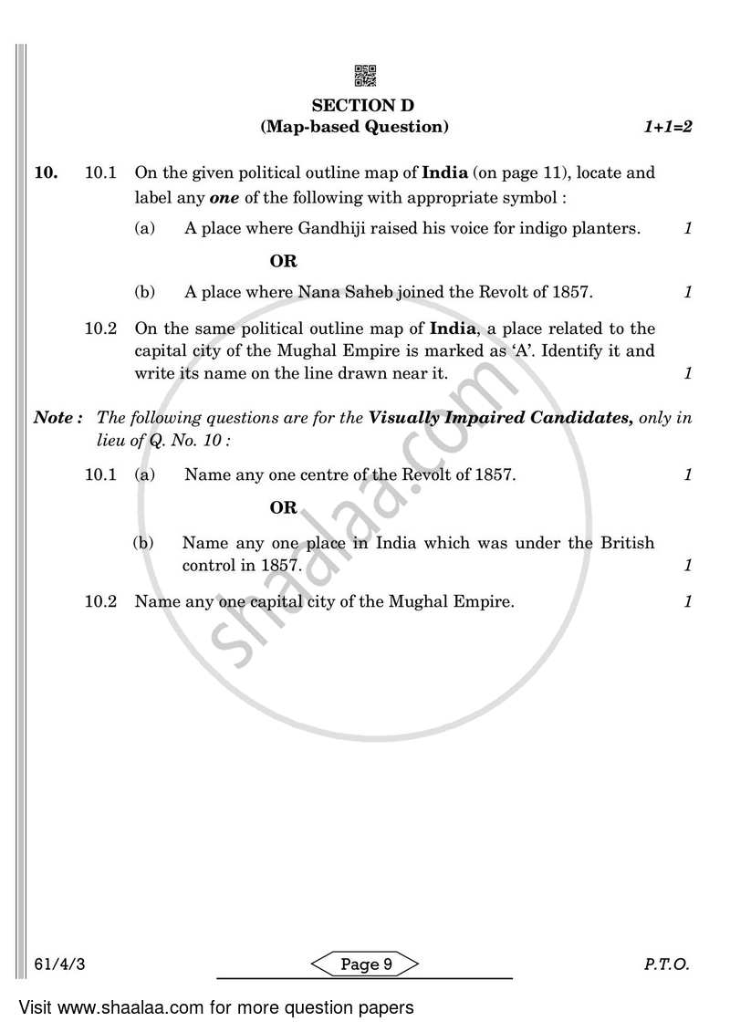 History 2021-2022 - CBSE 12th - Class 12 - CBSE (Central Board of Secondary Education) question paper with PDF download