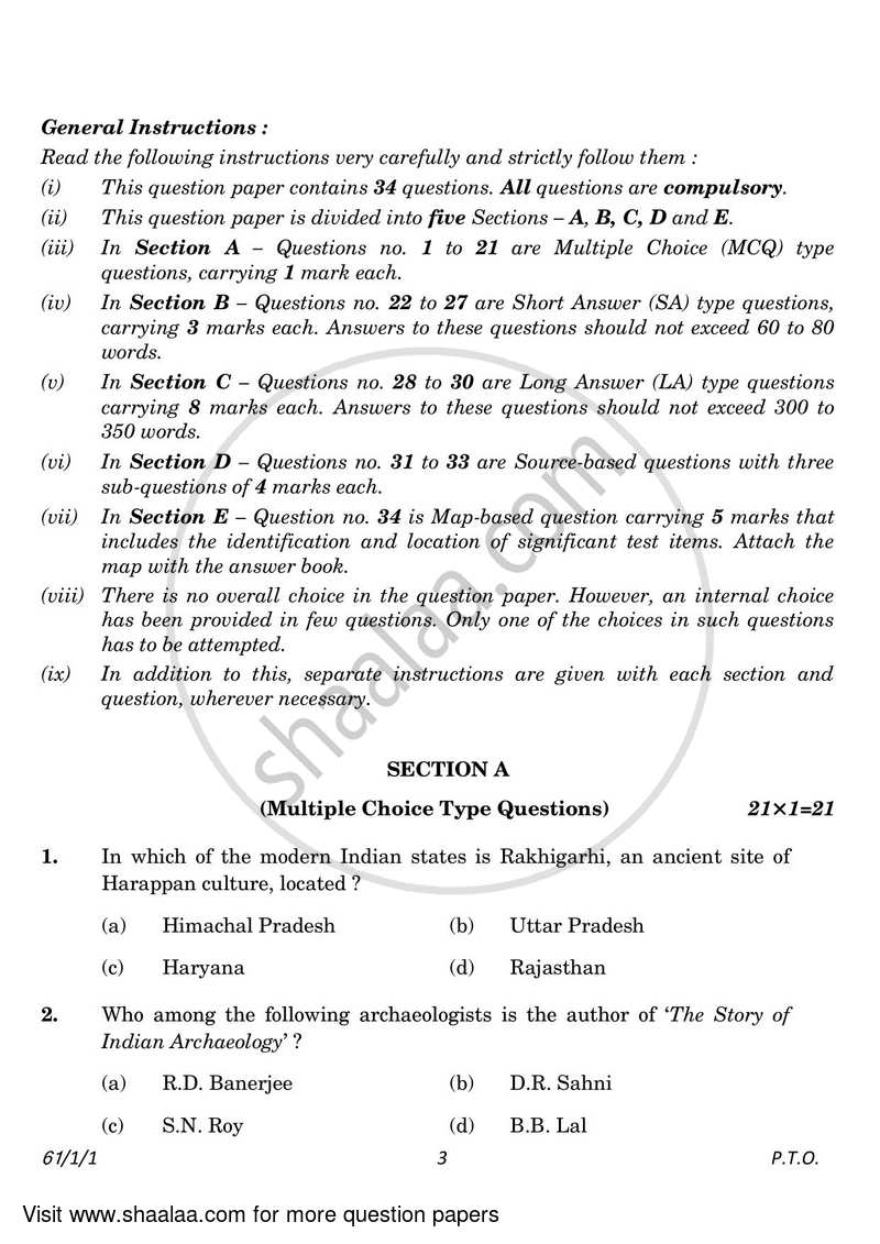 History 2022-2023 - CBSE 12th - Class 12 - CBSE (Central Board of Secondary Education) question paper with PDF download
