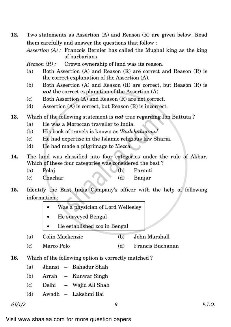 History 2022-2023 - CBSE 12th - Class 12 - CBSE (Central Board of Secondary Education) question paper with PDF download