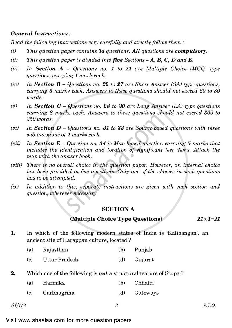 History 2022-2023 - CBSE 12th - Class 12 - CBSE (Central Board of Secondary Education) question paper with PDF download