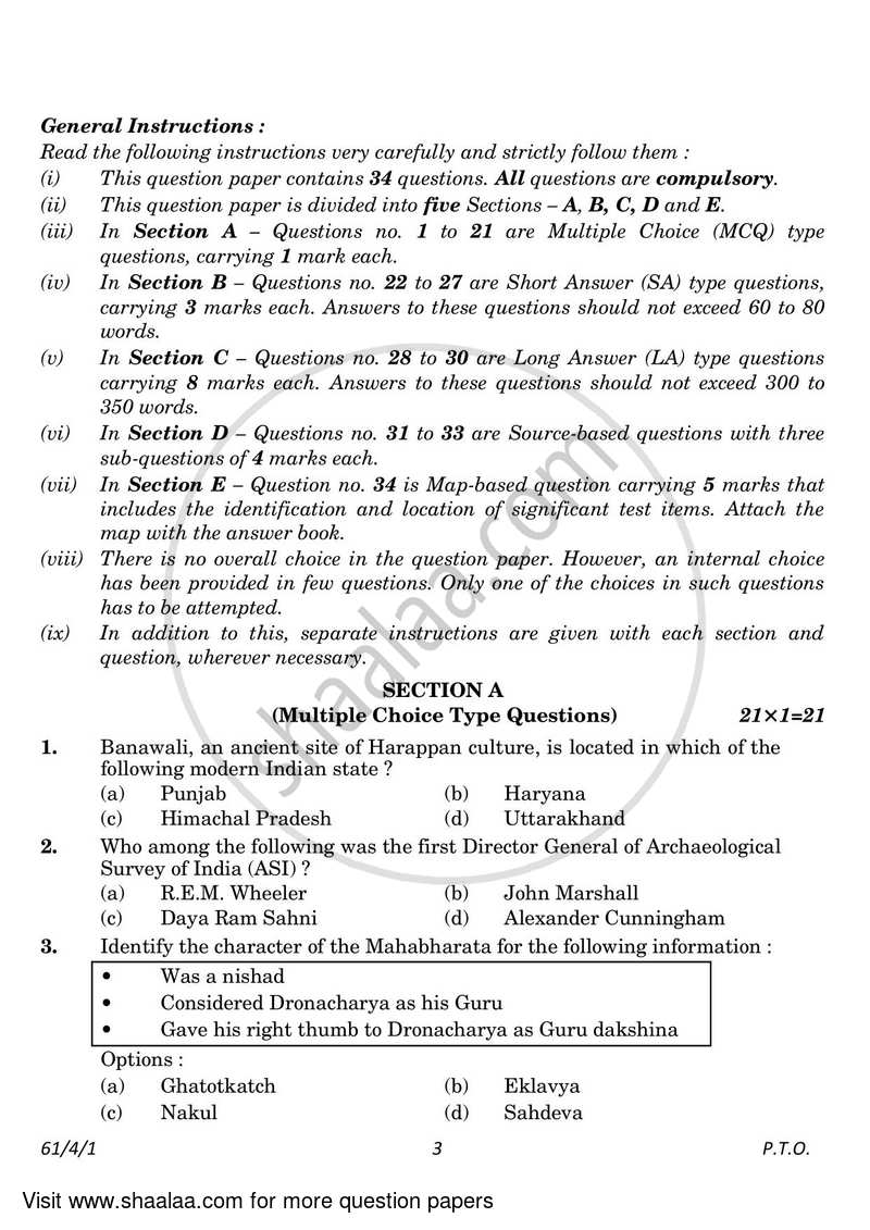 History 2022-2023 - CBSE 12th - Class 12 - CBSE (Central Board of Secondary Education) question paper with PDF download