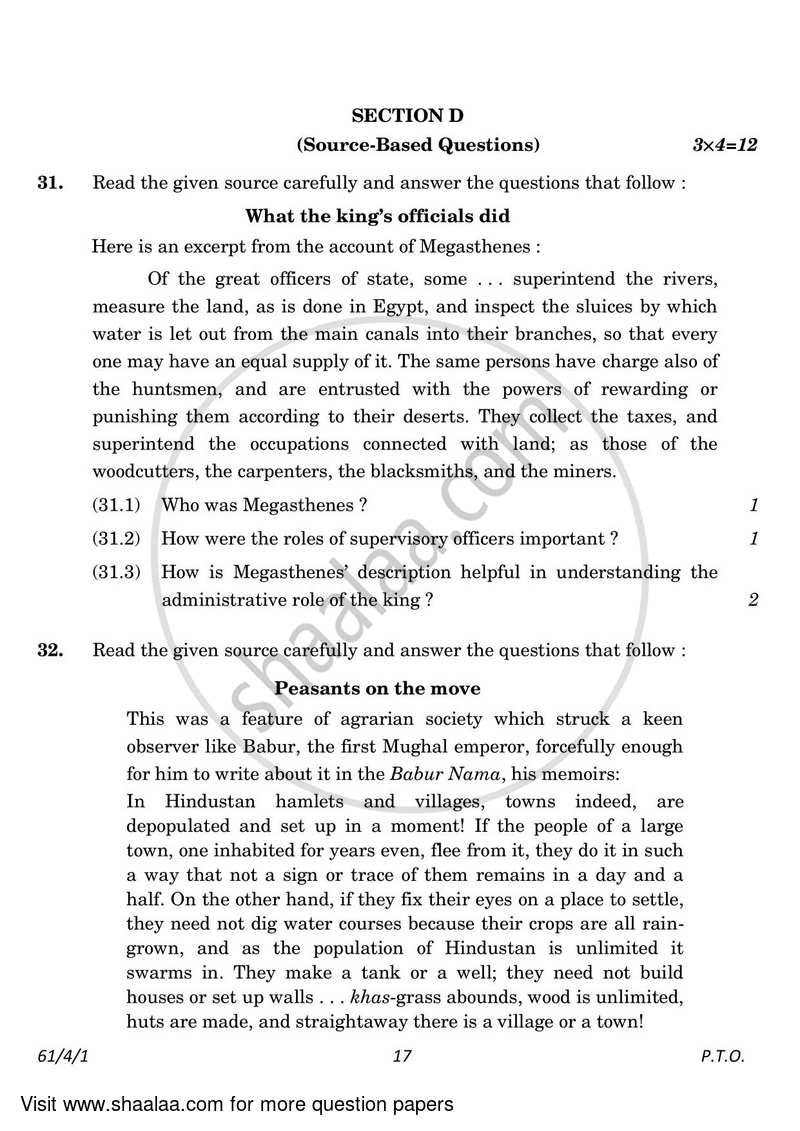 History 2022-2023 - CBSE 12th - Class 12 - CBSE (Central Board of Secondary Education) question paper with PDF download