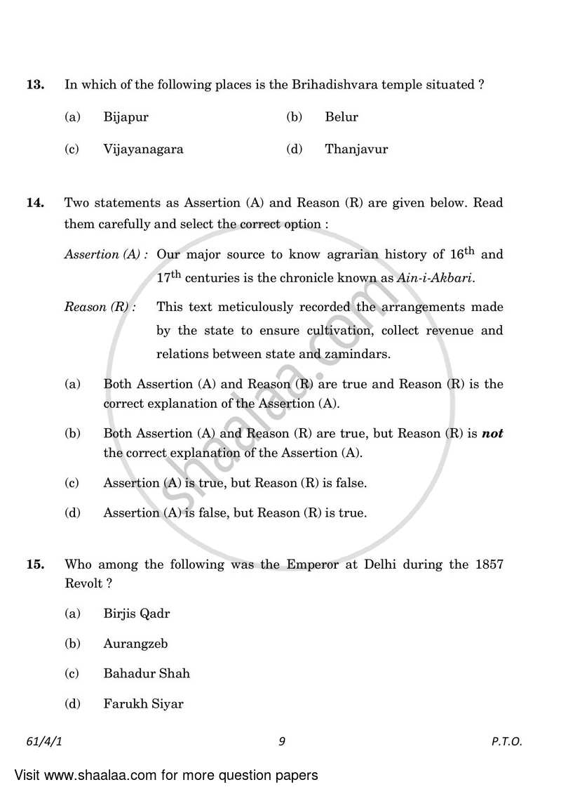 History 2022-2023 - CBSE 12th - Class 12 - CBSE (Central Board of Secondary Education) question paper with PDF download