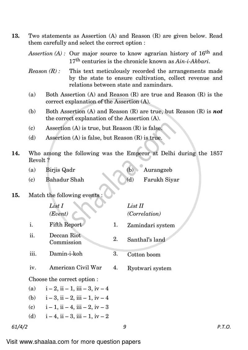 History 2022-2023 - CBSE 12th - Class 12 - CBSE (Central Board of Secondary Education) question paper with PDF download
