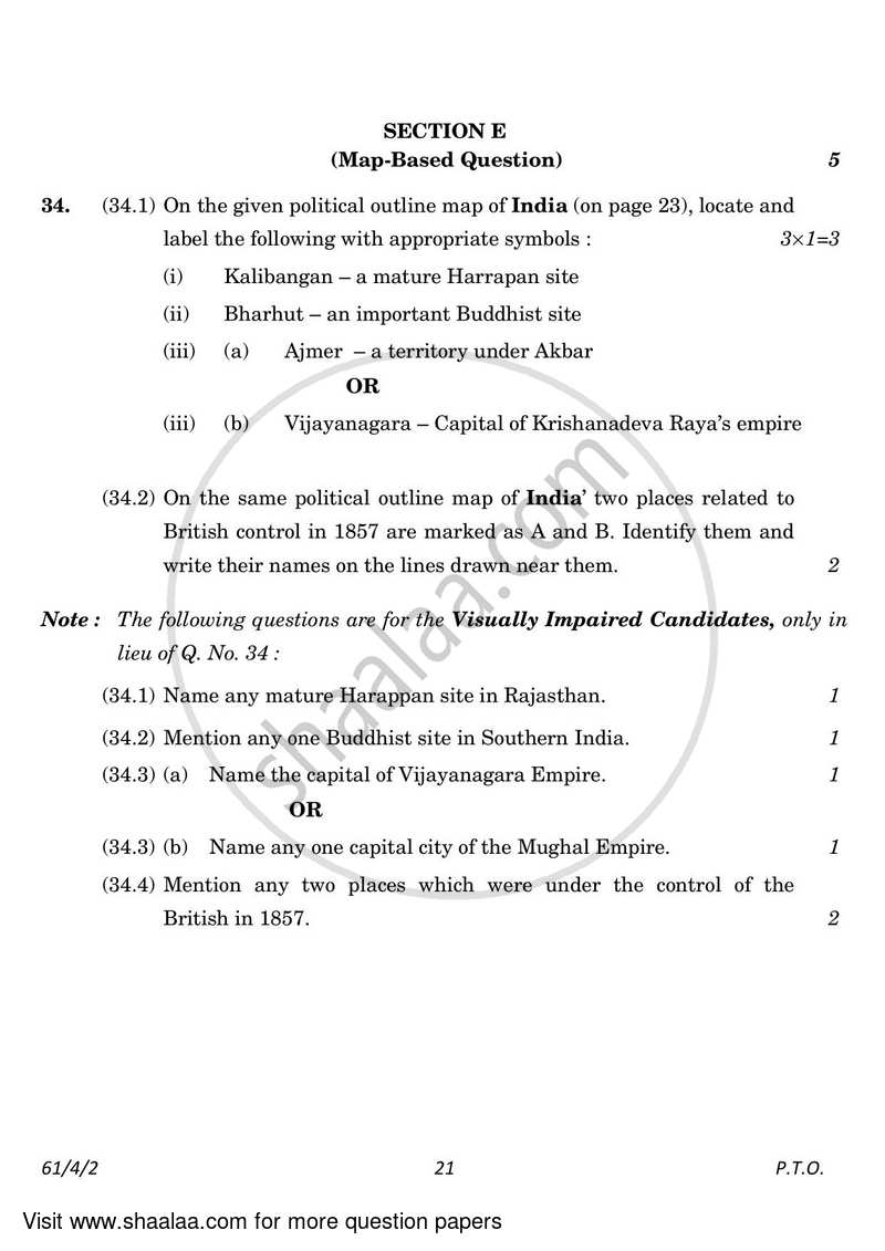 History 2022-2023 - CBSE 12th - Class 12 - CBSE (Central Board of Secondary Education) question paper with PDF download