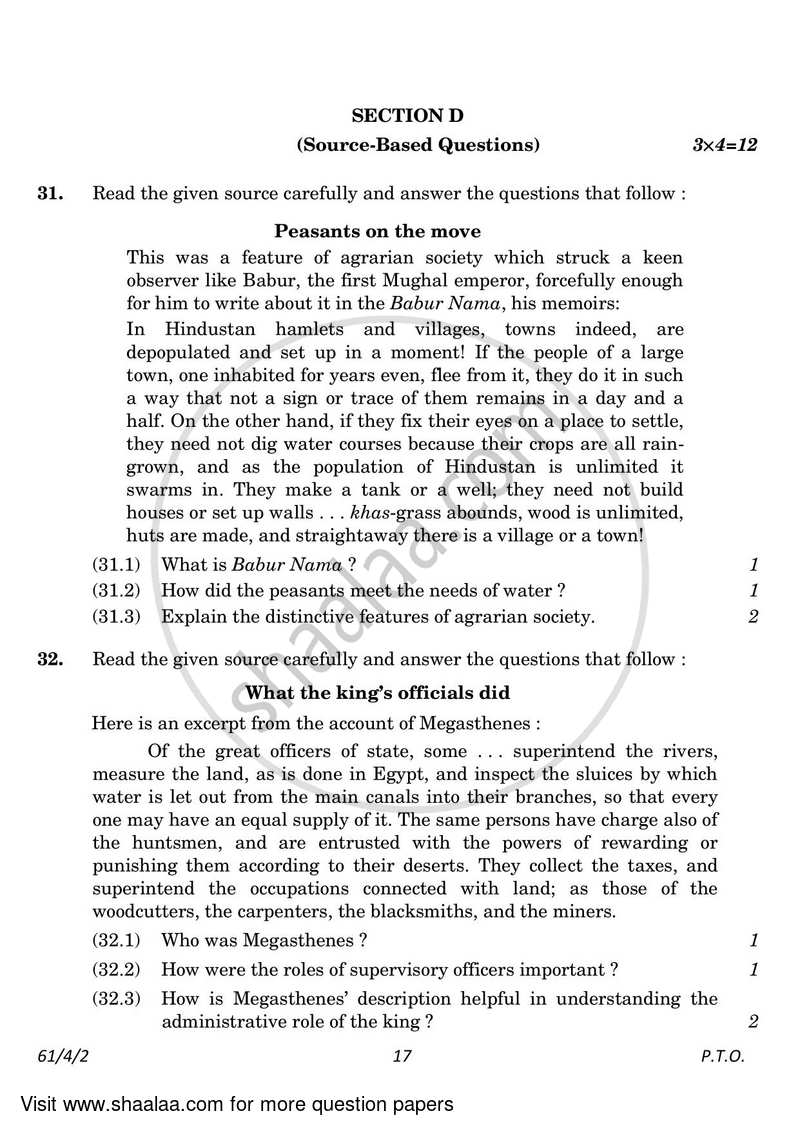 History 2022-2023 - CBSE 12th - Class 12 - CBSE (Central Board of Secondary Education) question paper with PDF download