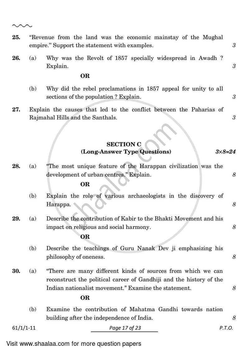 History 2023-2024 - CBSE 12th - Class 12 - CBSE (Central Board of Secondary Education) question paper with PDF download