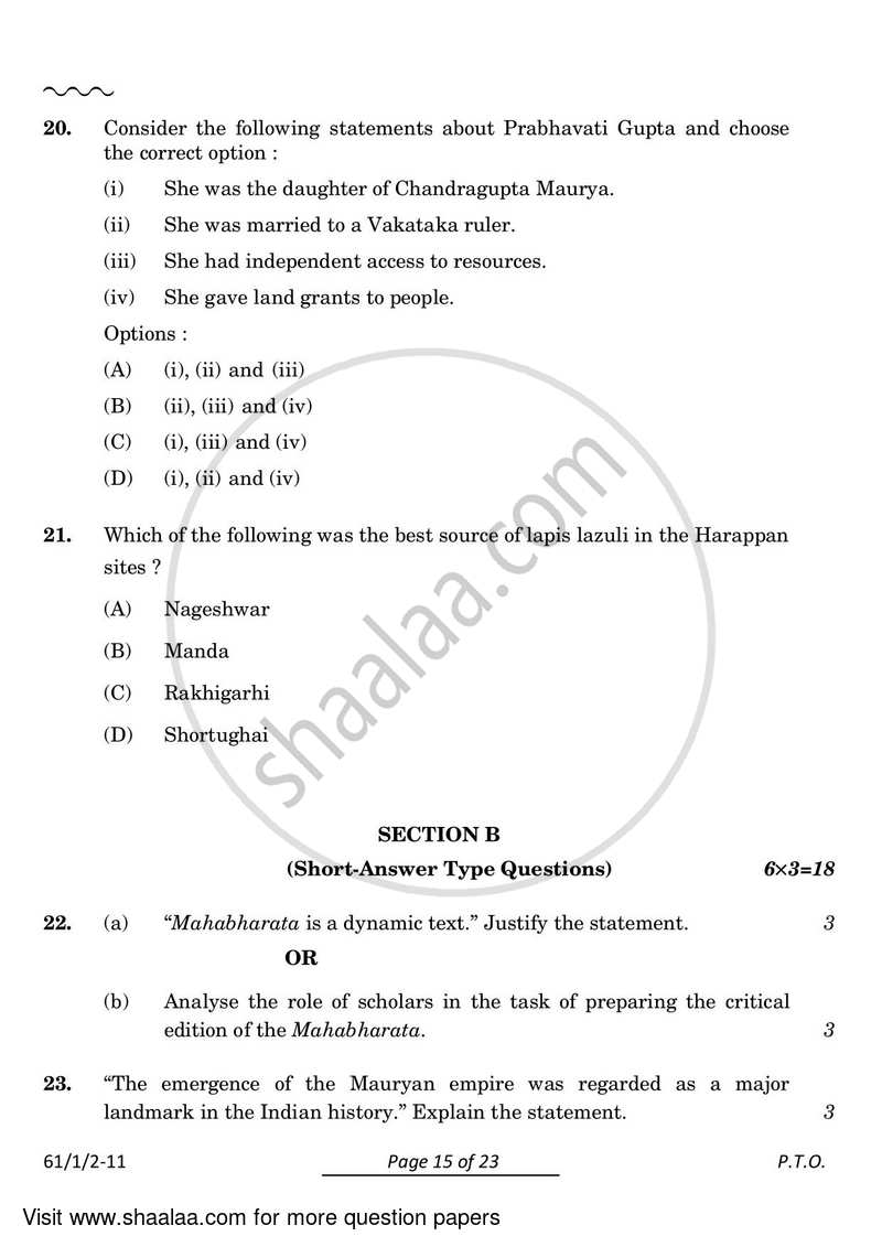 History 2023-2024 - CBSE 12th - Class 12 - CBSE (Central Board of Secondary Education) question paper with PDF download