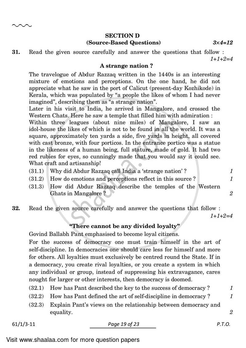History 2023-2024 - CBSE 12th - Class 12 - CBSE (Central Board of Secondary Education) question paper with PDF download