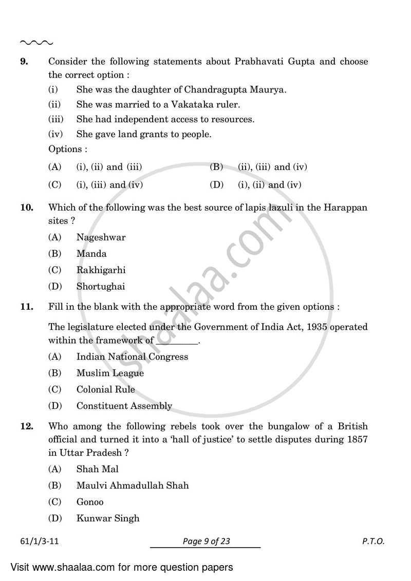 History 2023-2024 - CBSE 12th - Class 12 - CBSE (Central Board of Secondary Education) question paper with PDF download