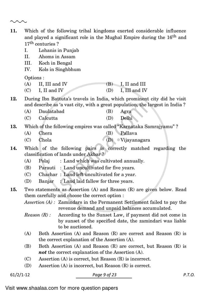 History 2023-2024 - CBSE 12th - Class 12 - CBSE (Central Board of Secondary Education) question paper with PDF download