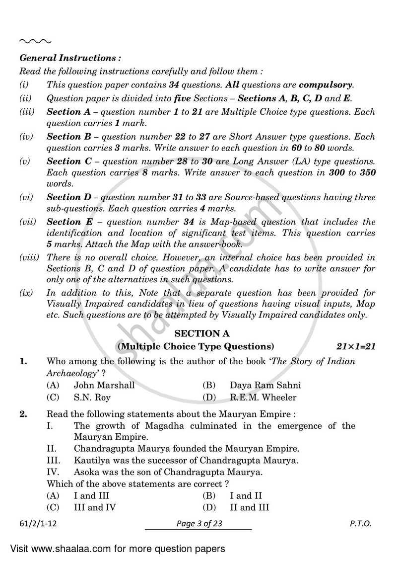 History 2023-2024 - CBSE 12th - Class 12 - CBSE (Central Board of Secondary Education) question paper with PDF download