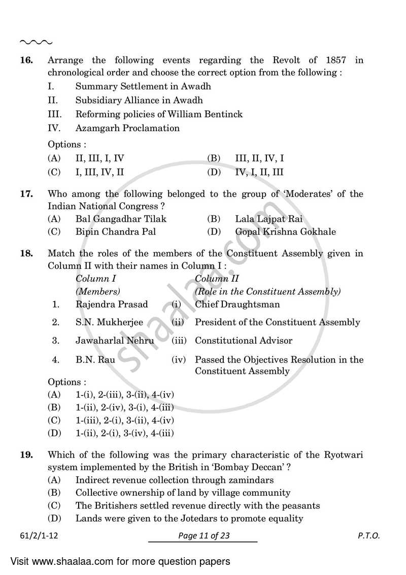 History 2023-2024 - CBSE 12th - Class 12 - CBSE (Central Board of Secondary Education) question paper with PDF download