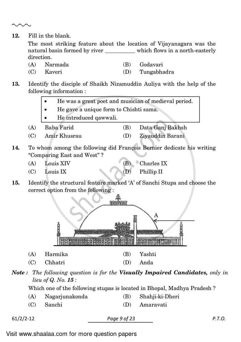 History 2023-2024 - CBSE 12th - Class 12 - CBSE (Central Board of Secondary Education) question paper with PDF download