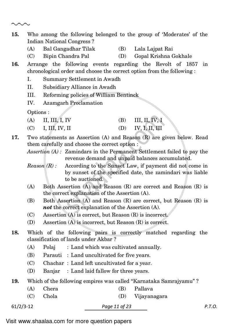 History 2023-2024 - CBSE 12th - Class 12 - CBSE (Central Board of Secondary Education) question paper with PDF download