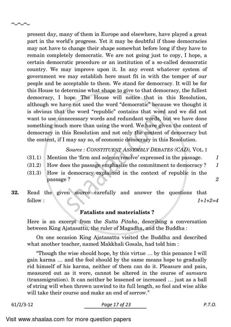 History 2023-2024 - CBSE 12th - Class 12 - CBSE (Central Board of Secondary Education) question paper with PDF download