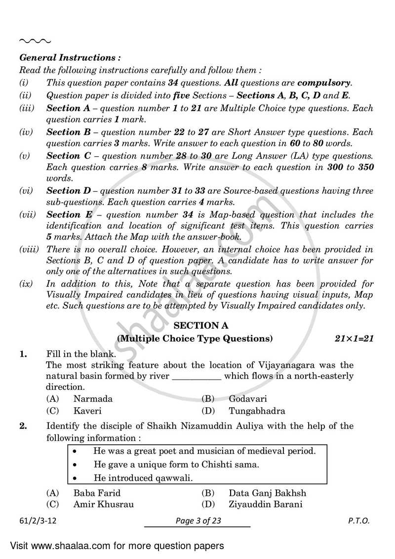 History 2023-2024 - CBSE 12th - Class 12 - CBSE (Central Board of Secondary Education) question paper with PDF download