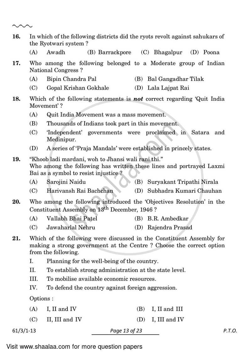 History 2023-2024 - CBSE 12th - Class 12 - CBSE (Central Board of Secondary Education) question paper with PDF download