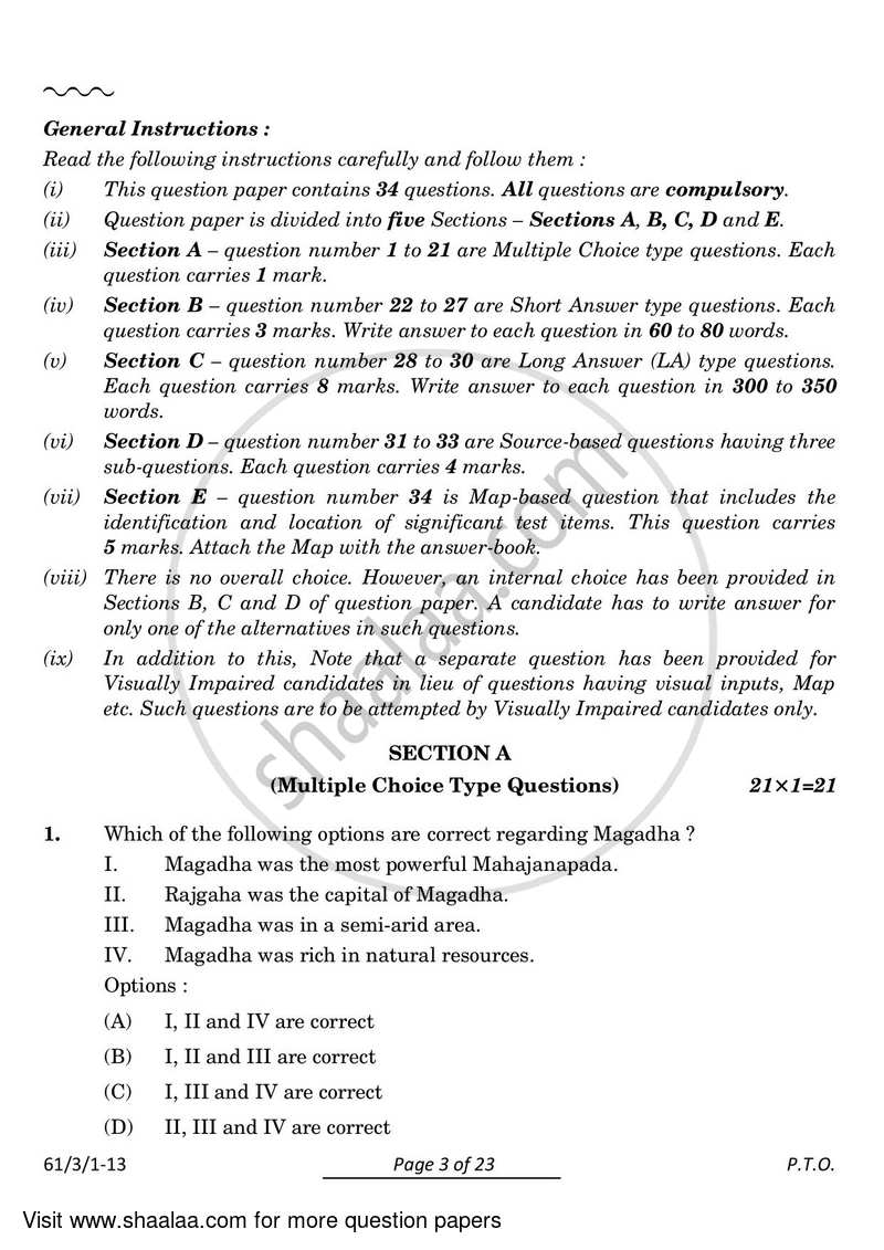 History 2023-2024 - CBSE 12th - Class 12 - CBSE (Central Board of Secondary Education) question paper with PDF download
