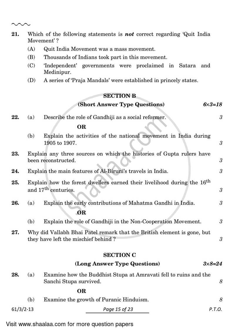 History 2023-2024 - CBSE 12th - Class 12 - CBSE (Central Board of Secondary Education) question paper with PDF download