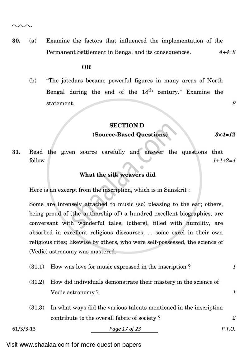 History 2023-2024 - CBSE 12th - Class 12 - CBSE (Central Board of Secondary Education) question paper with PDF download