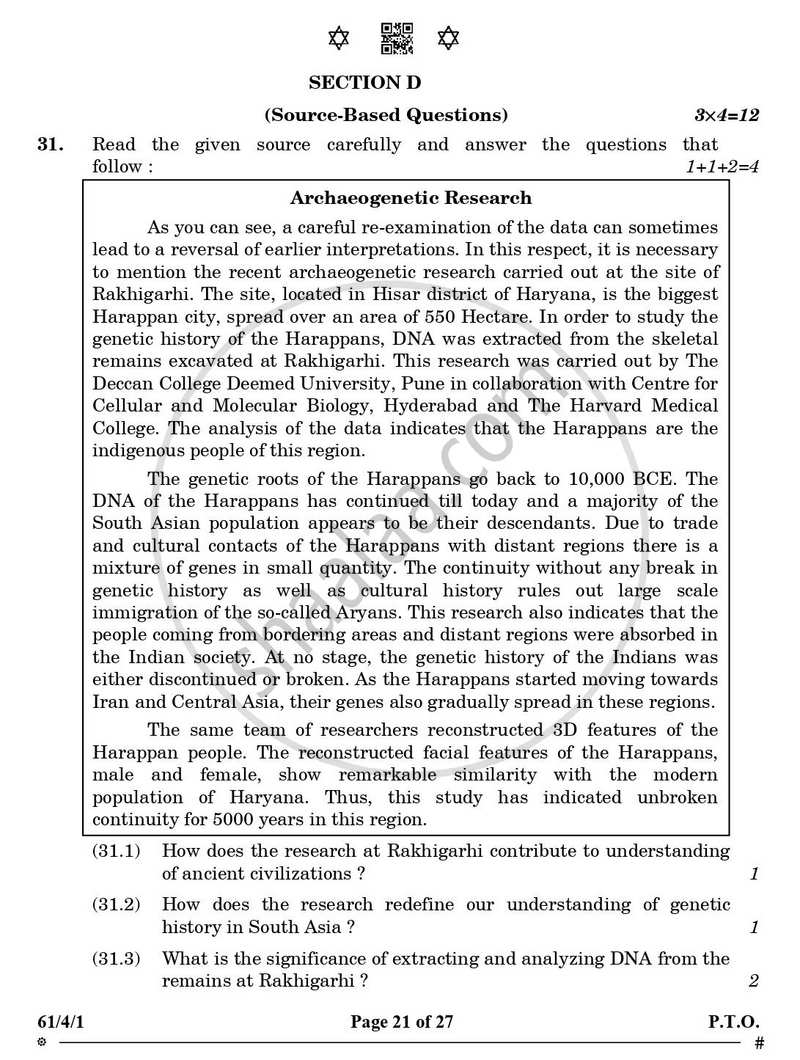History 2024-2025 - CBSE 12th - Class 12 - CBSE (Central Board of Secondary Education) question paper with PDF download