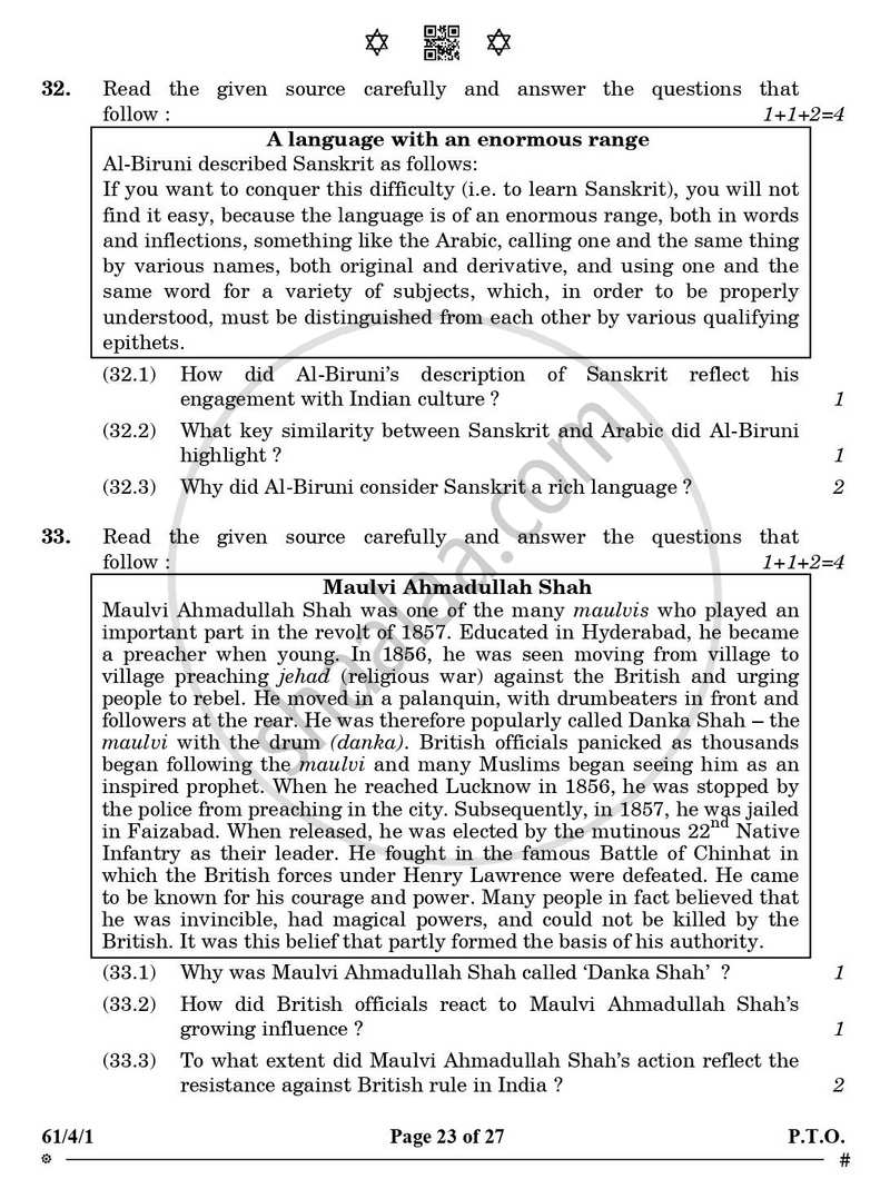 History 2024-2025 - CBSE 12th - Class 12 - CBSE (Central Board of Secondary Education) question paper with PDF download
