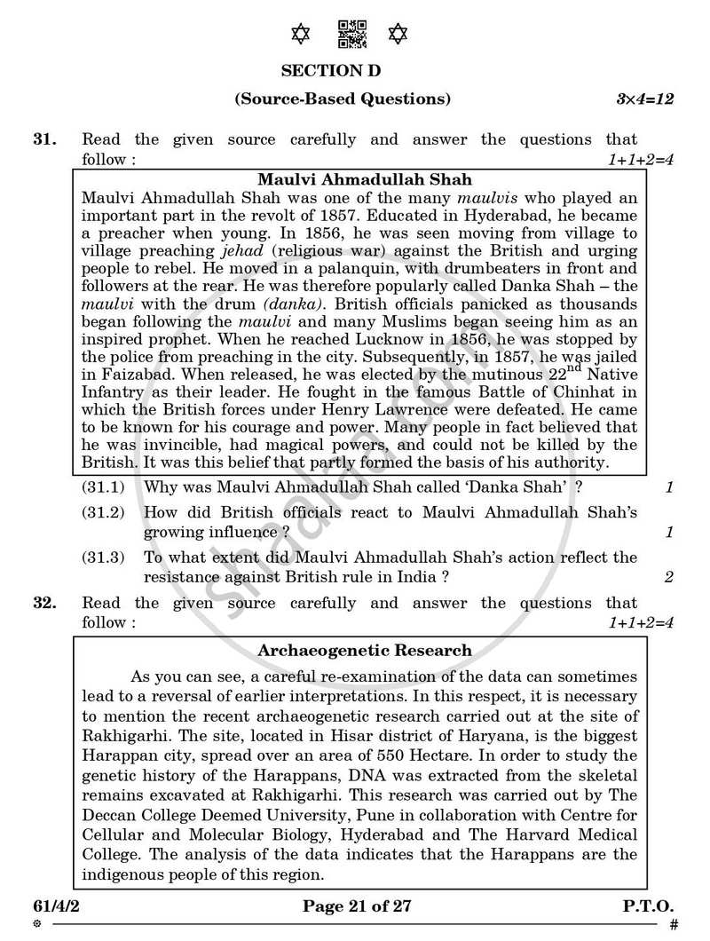 History 2024-2025 - CBSE 12th - Class 12 - CBSE (Central Board of Secondary Education) question paper with PDF download