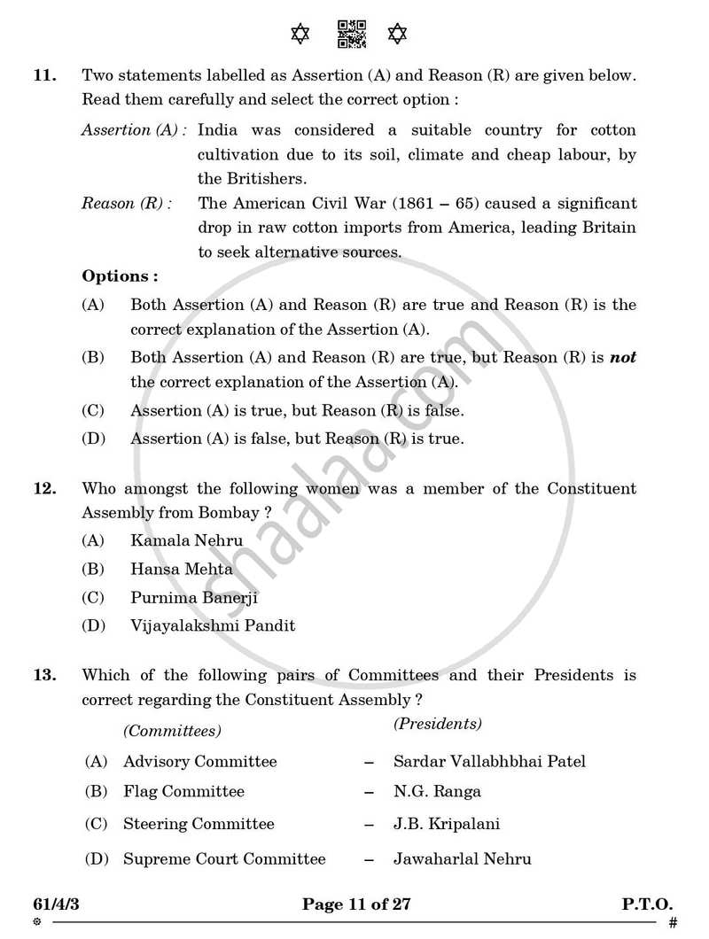 History 2024-2025 - CBSE 12th - Class 12 - CBSE (Central Board of Secondary Education) question paper with PDF download