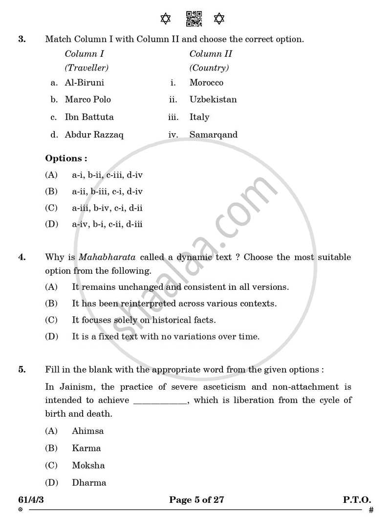 History 2024-2025 - CBSE 12th - Class 12 - CBSE (Central Board of Secondary Education) question paper with PDF download